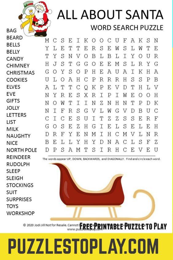 Grammar corner All About Santa Word Search