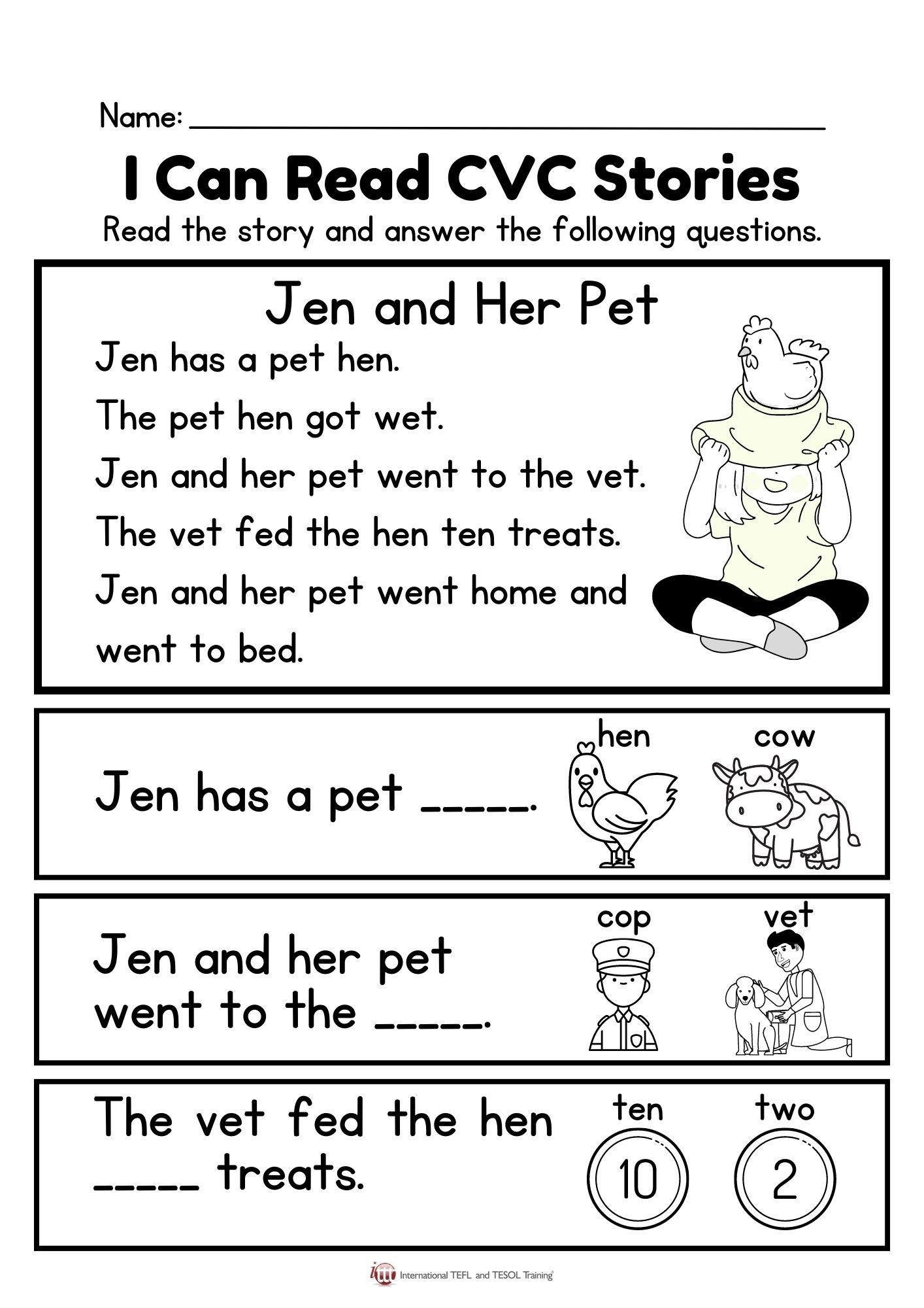 Grammar corner I Can Read CVC Stories - Jen and Her Pet