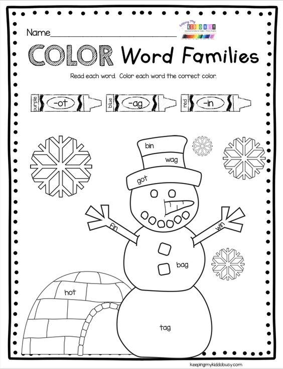 Grammar corner Snowman Color Word Families