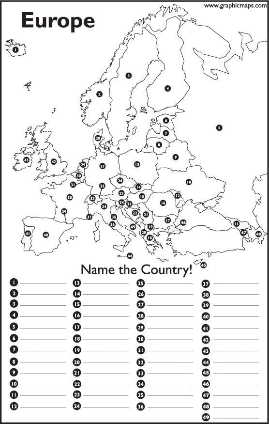 Grammar corner Europe Map Worksheet