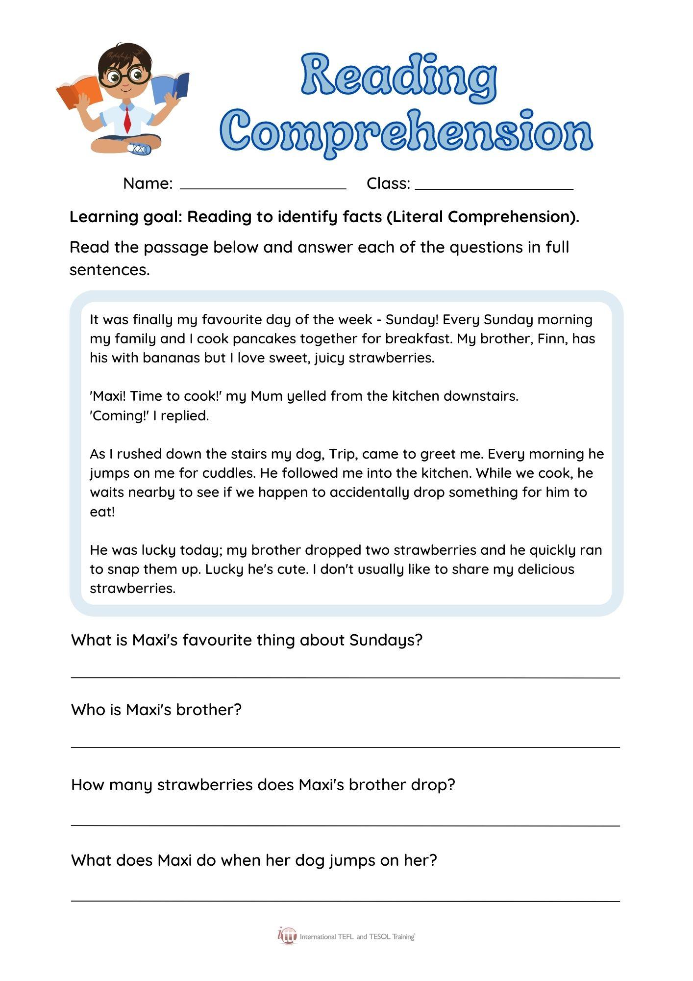 Grammar corner Reading Comprehension - Sunday