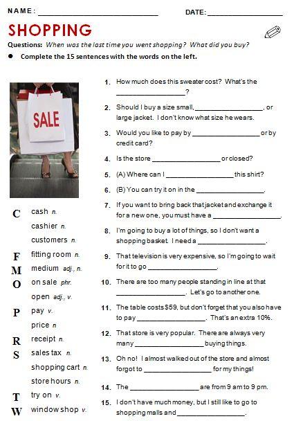 Grammar corner Shopping - Complete the Sentences