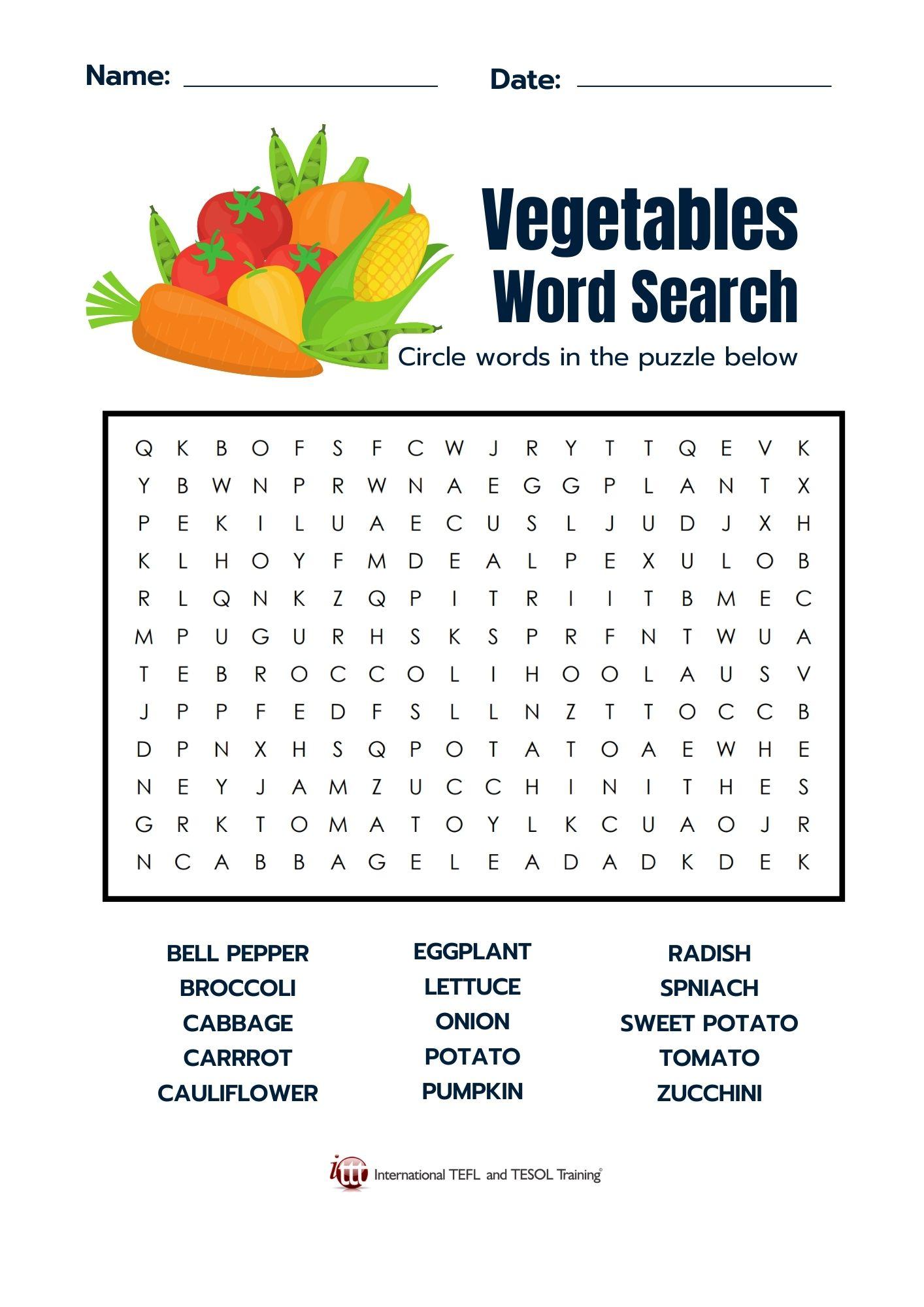 Grammar corner Vegetables EFL Word Search