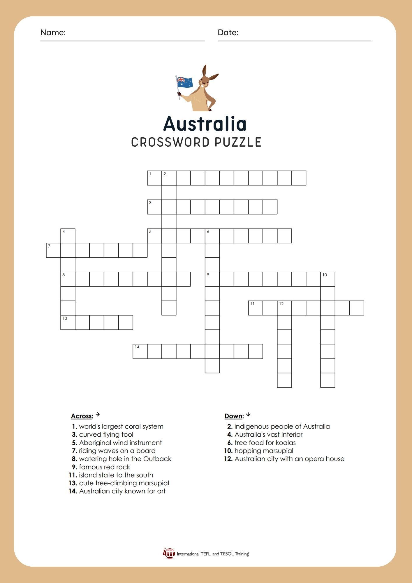 Grammar corner EFL Australia Vocabulary Crossword Puzzle