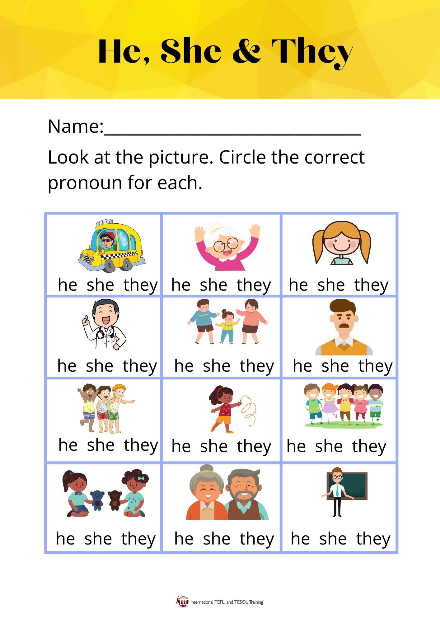 Grammar corner  He, She & They Pronoun EFL Worksheet