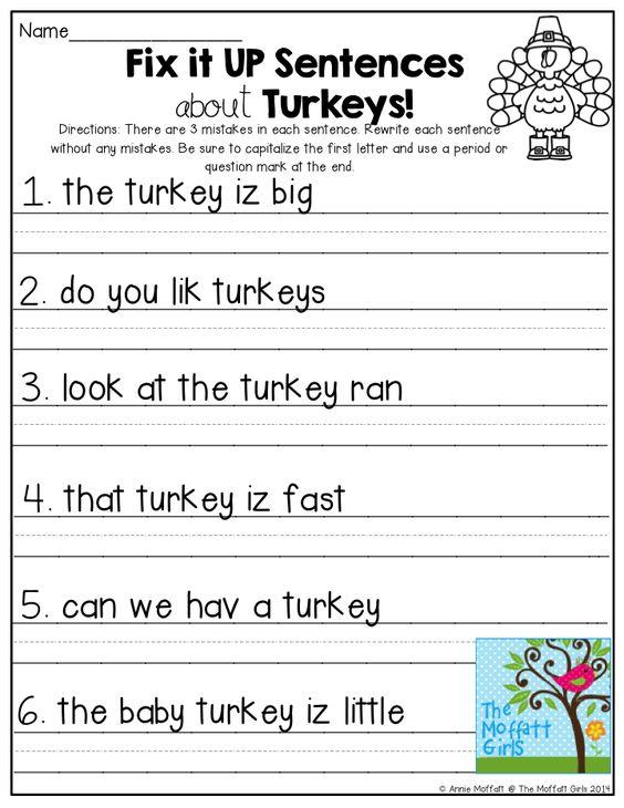 Grammar corner Fix Sentences about Turkeys for Thanksgiving