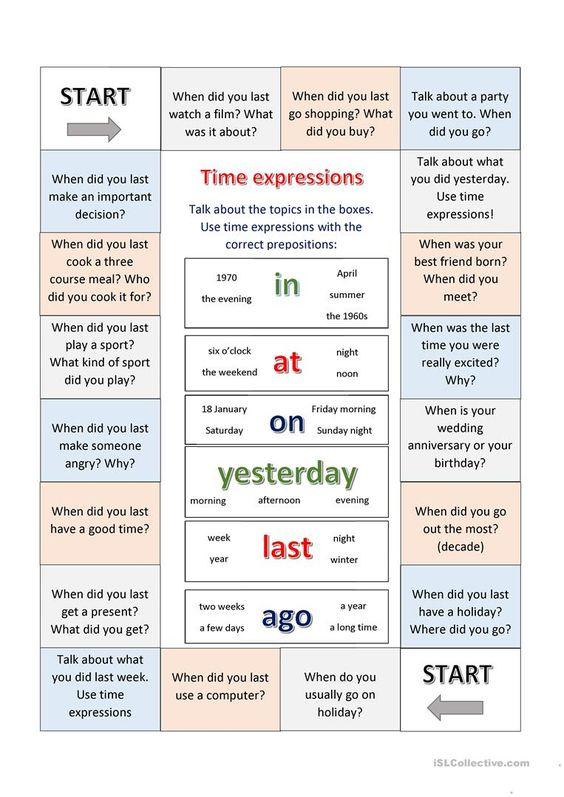 Grammar corner Time Expressions Board Game