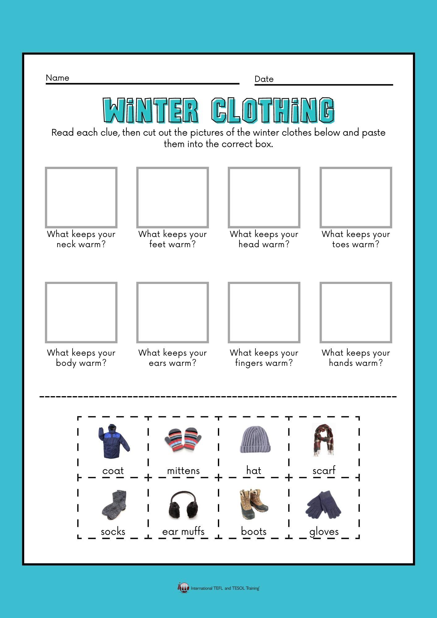 Grammar corner EFL Winter Clothing Worksheet
