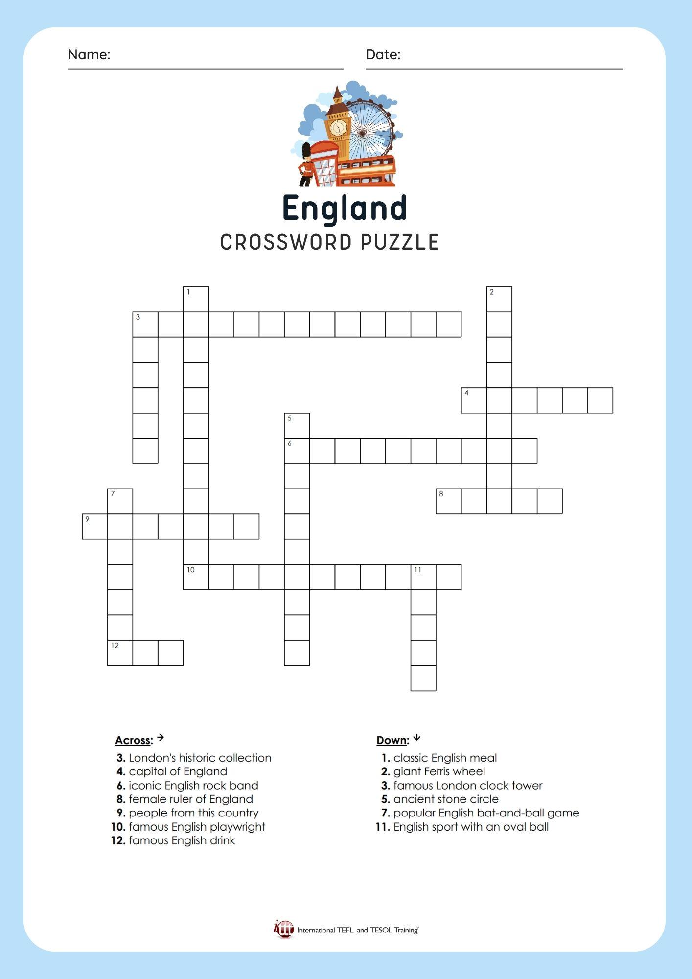 Grammar corner EFL England Vocabulary Crossword Puzzle