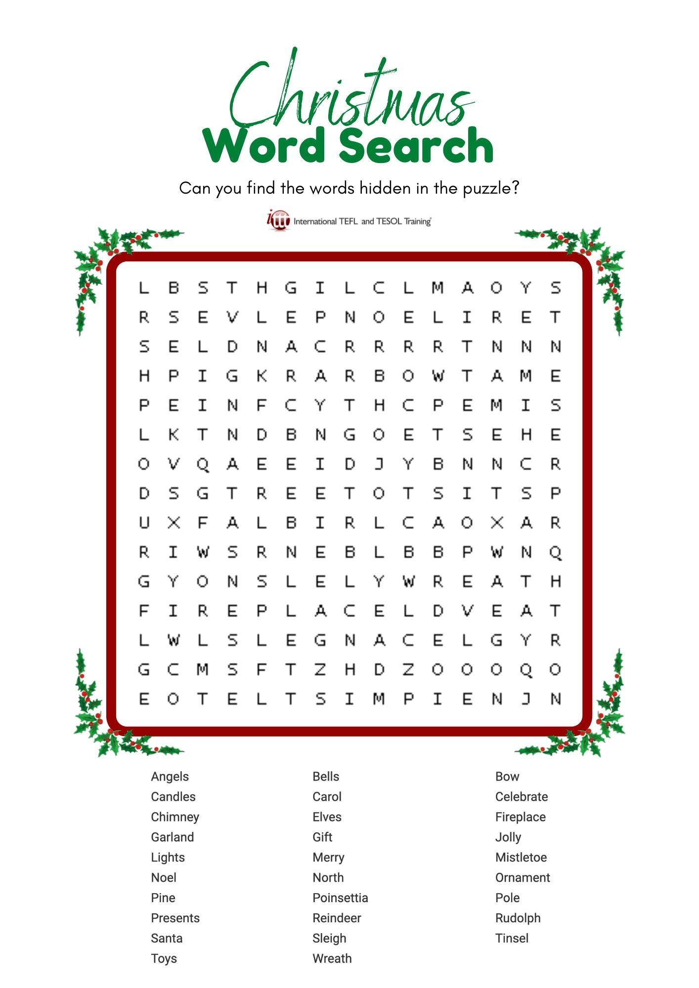 Grammar corner EFL Christmas Word Search