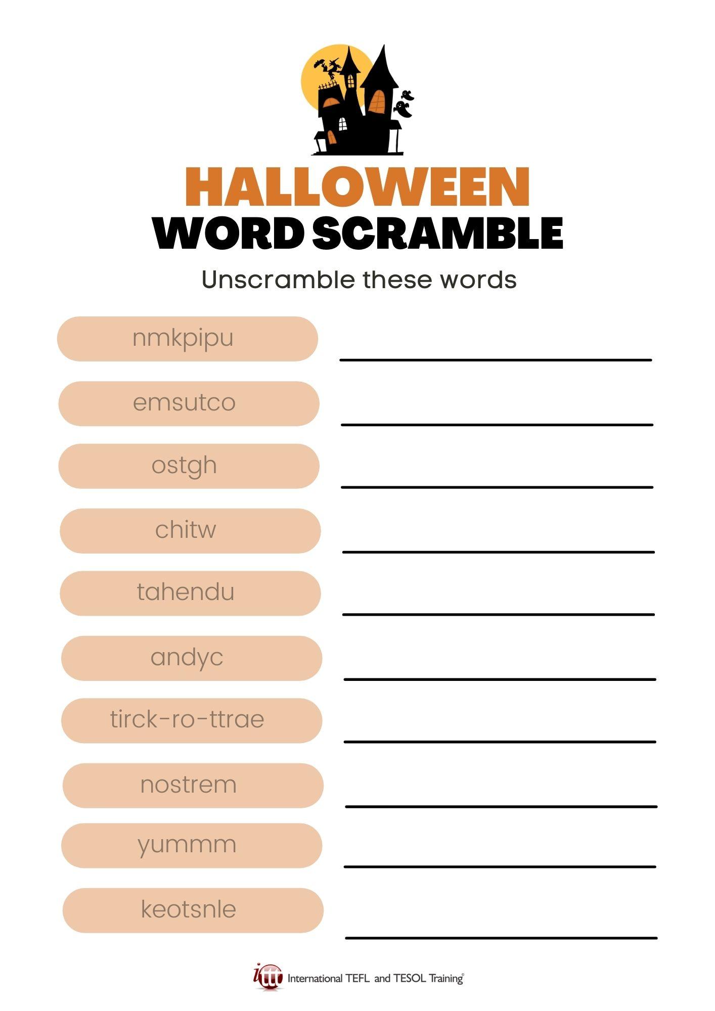 Grammar corner Halloween Vocabulary EFL Word Scramble