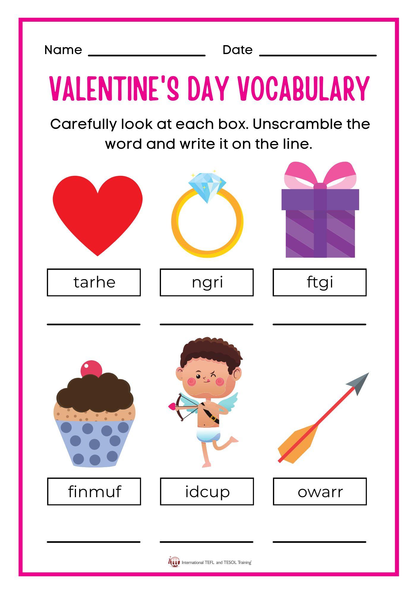 Grammar corner Valentine's Day Vocabulary EFL Worksheet II