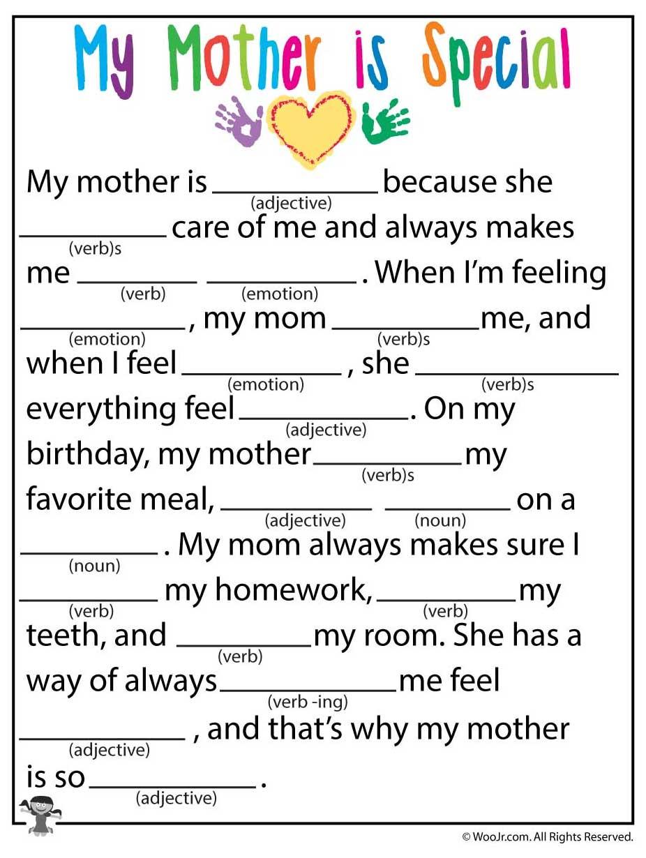 Grammar corner Mother's Day Mad Libs