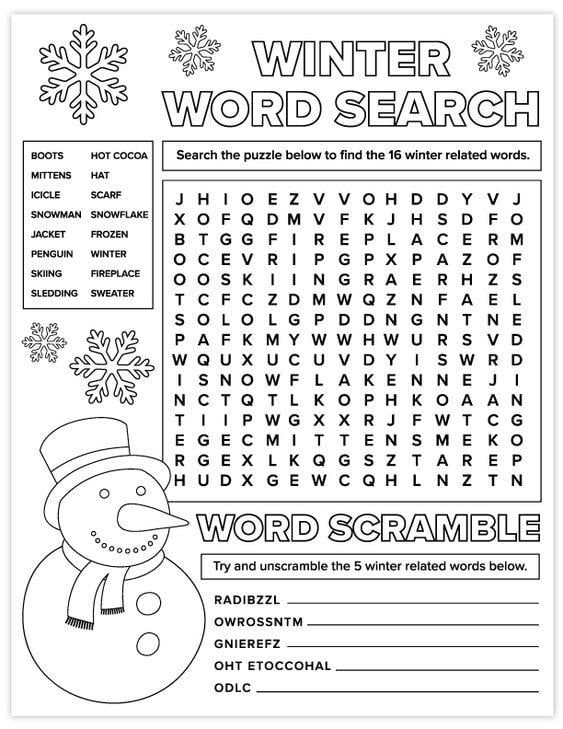 Grammar corner FREE Printable Winter Word Search and Word Scramble