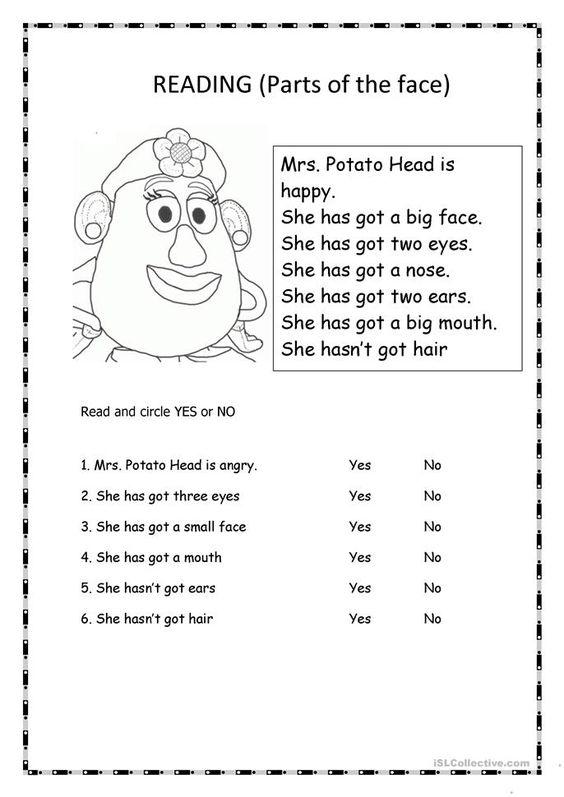 Grammar corner Parts of the Face with Mrs. Potato Head