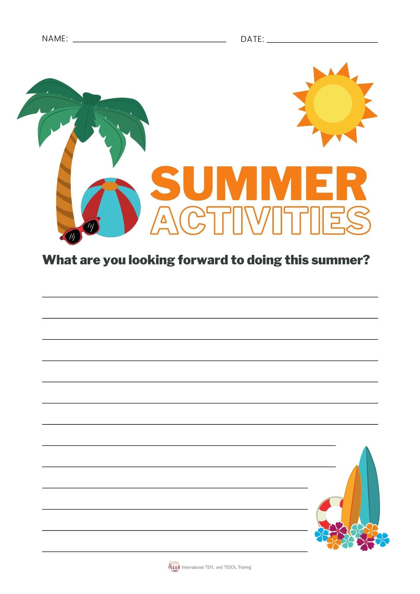 Grammar corner Summer Activities Writing Activity