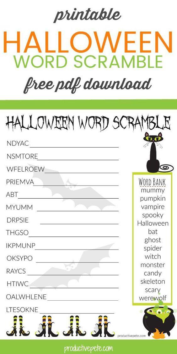 Grammar corner Printable Halloween Word Scramble Worksheet