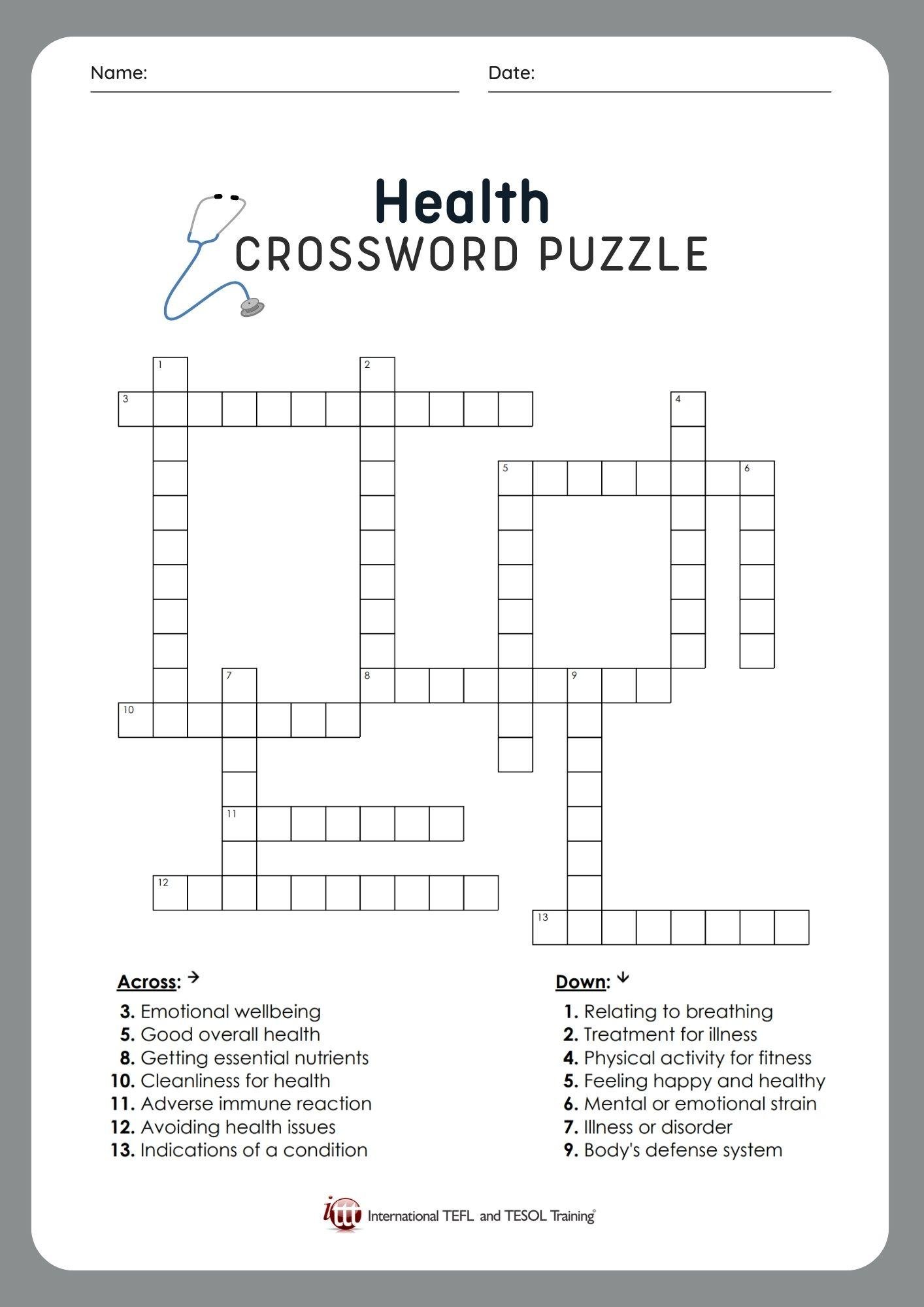 Grammar corner Health EFL Crossword Puzzle