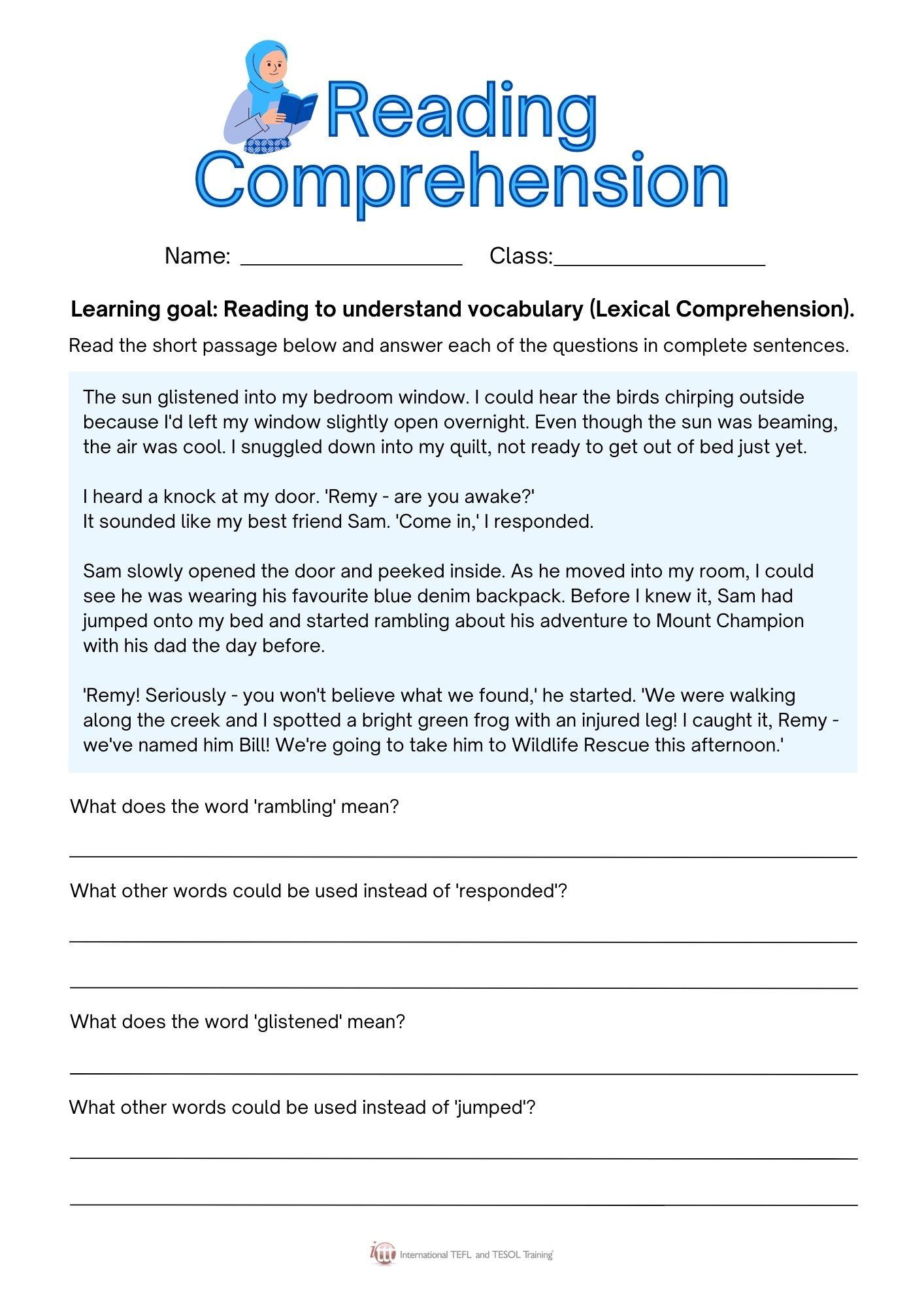Grammar corner Lexical Reading Comprehension