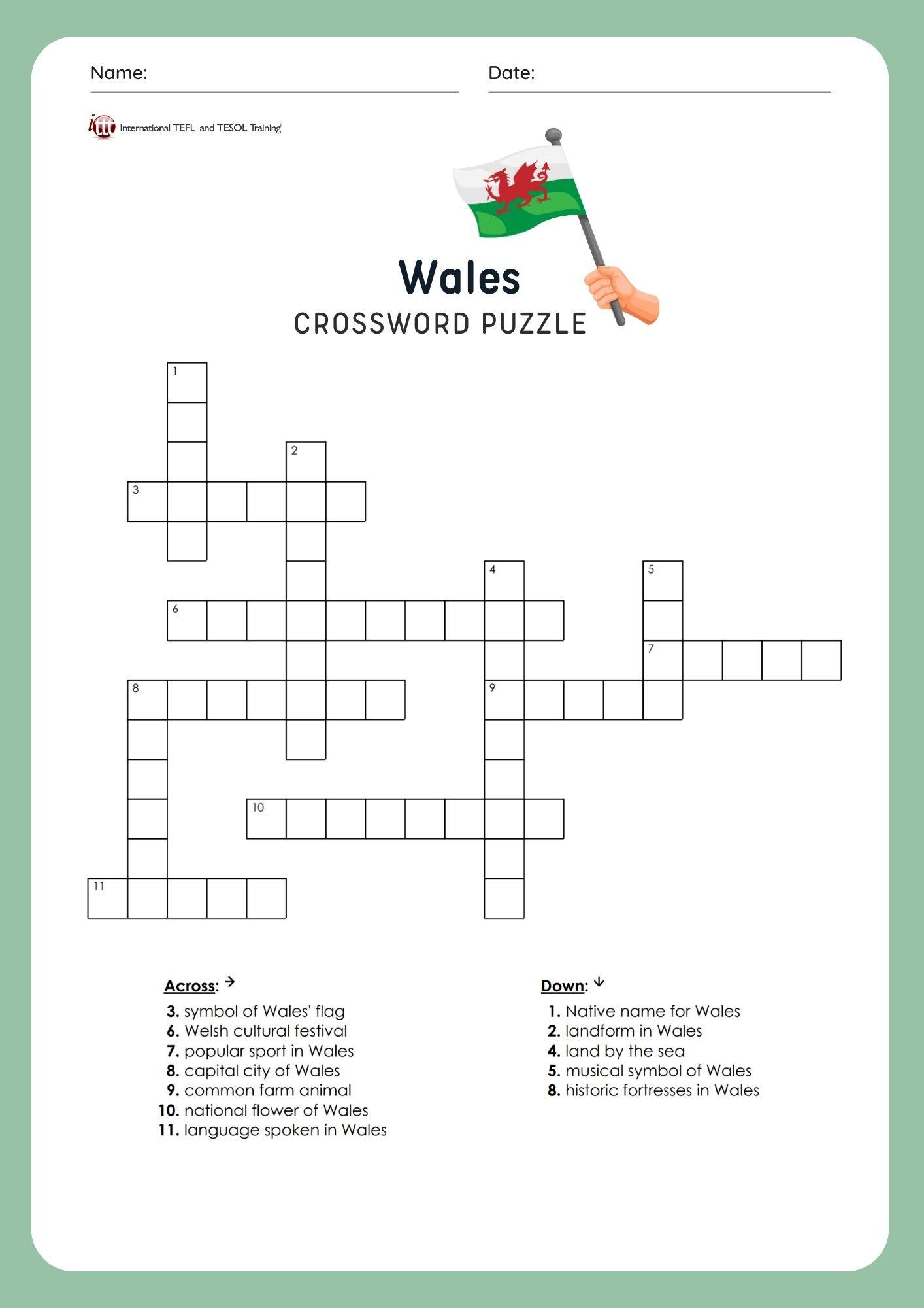 Grammar corner EFL Wales Vocabulary Crossword Puzzle