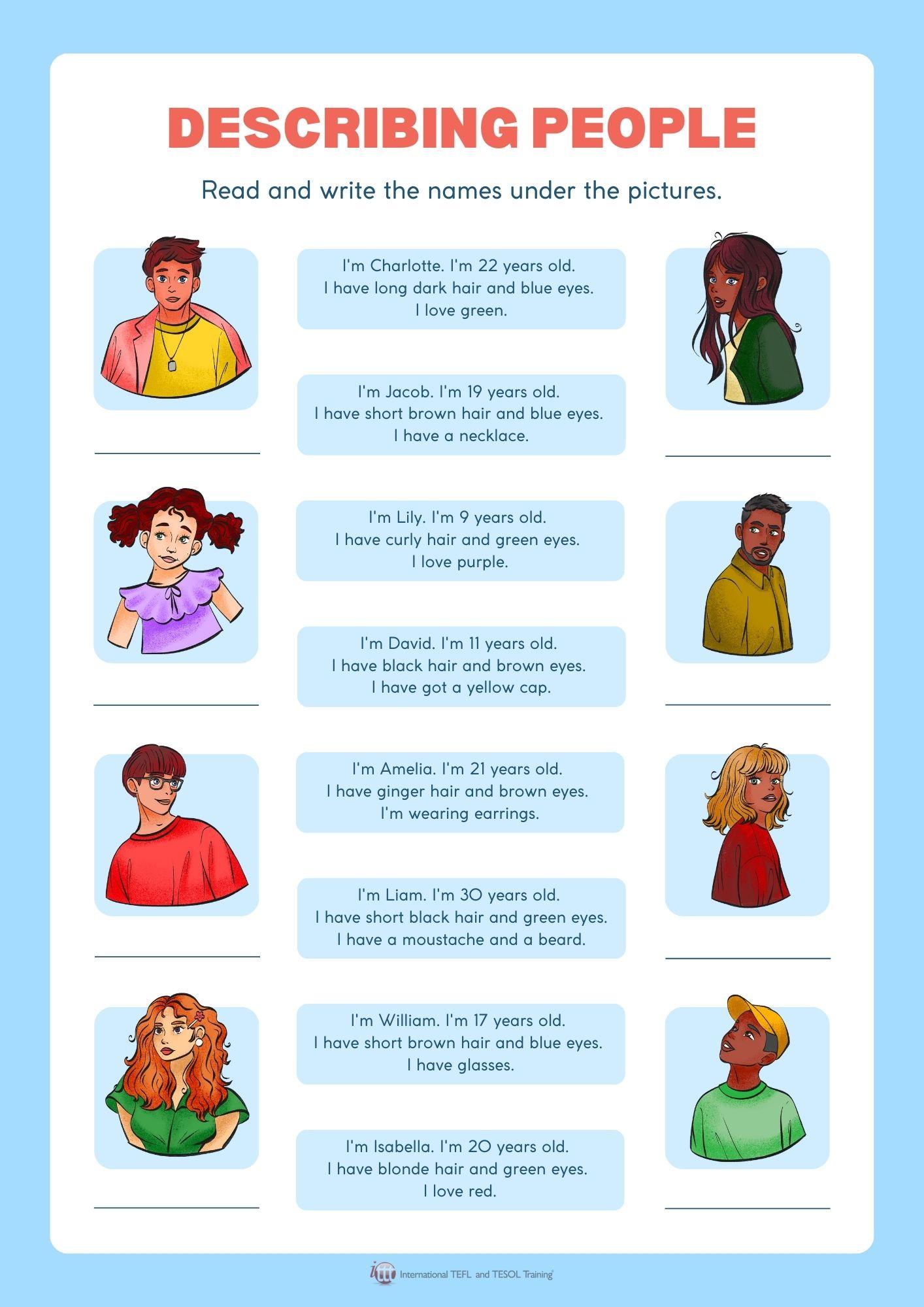 Grammar corner EFL Describing People Worksheet