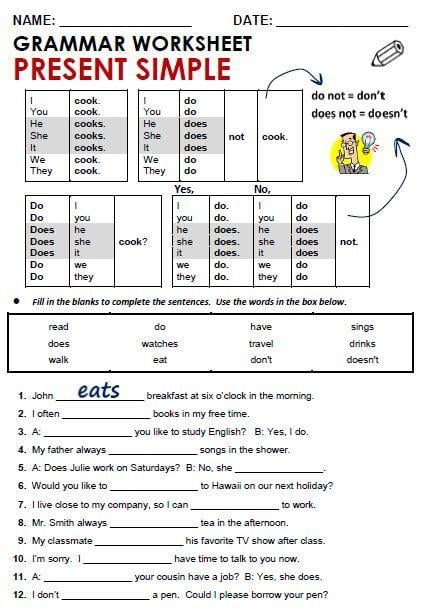 Grammar corner Present Simple - Grammar Worksheet