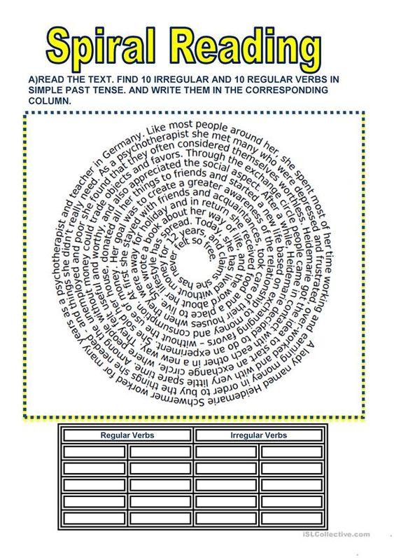 Grammar corner Regular and Irregular Verbs Spiral Reading