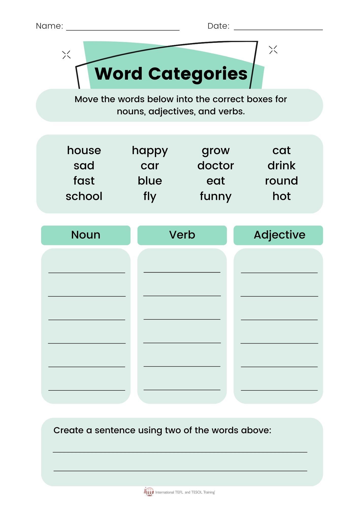 Grammar corner Word Categories: Nouns, Adjectives, and Verbs