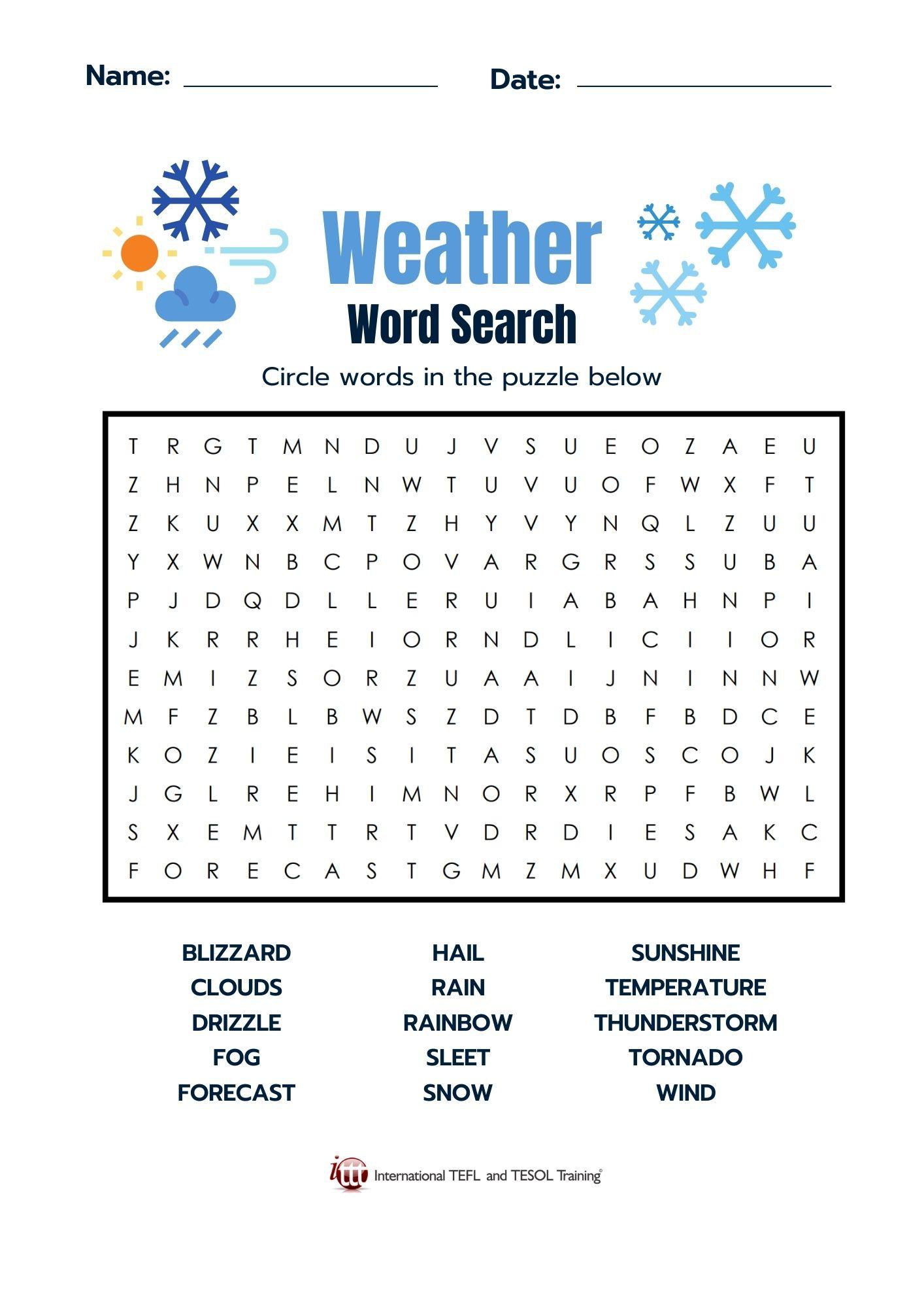 Grammar corner Weather Vocabulary EFL Word Search