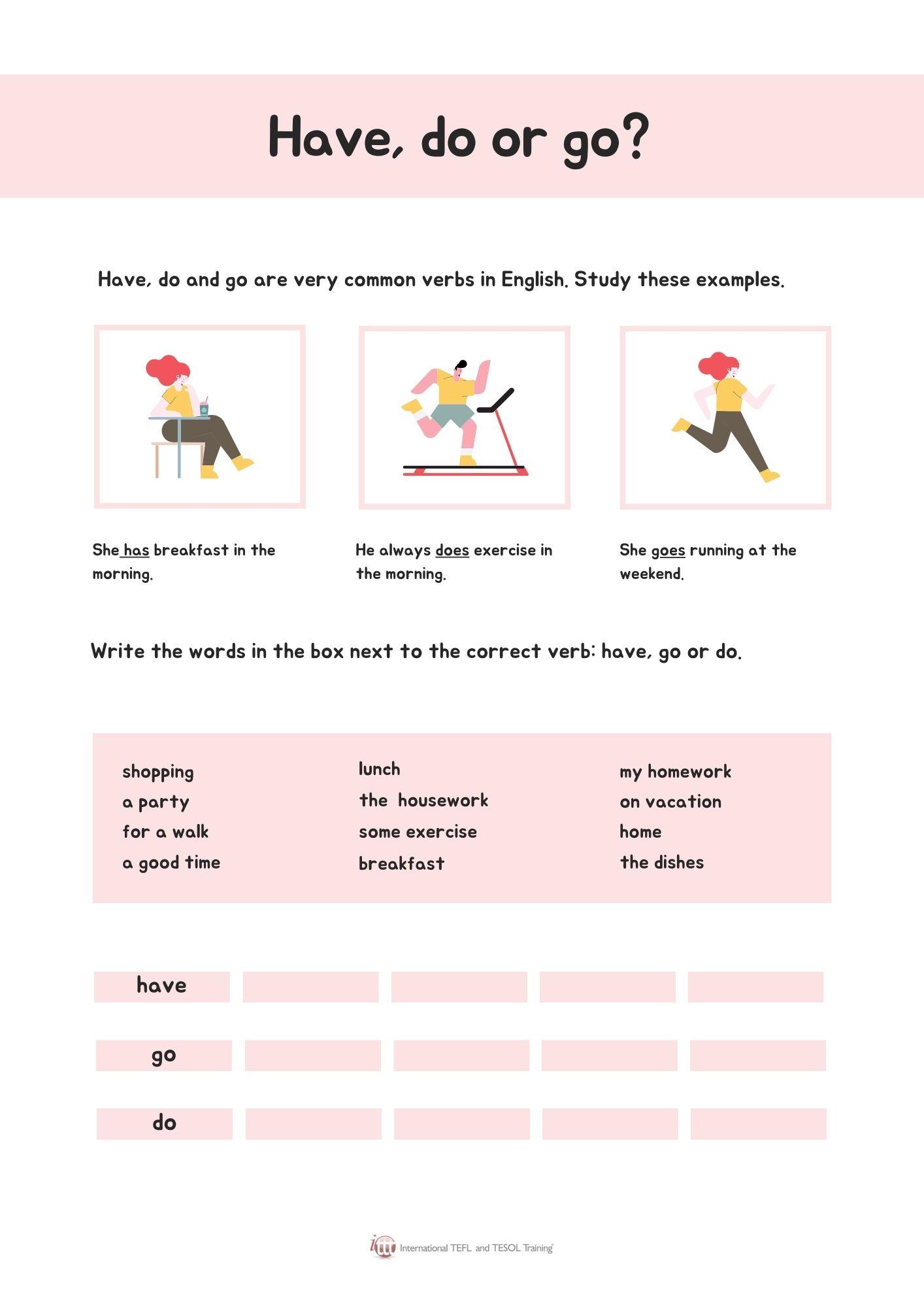Grammar corner  Have, Do and Go Practice