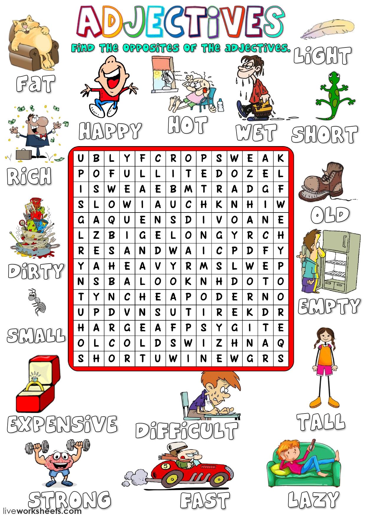 Grammar corner Adjectives Opposites Word Search