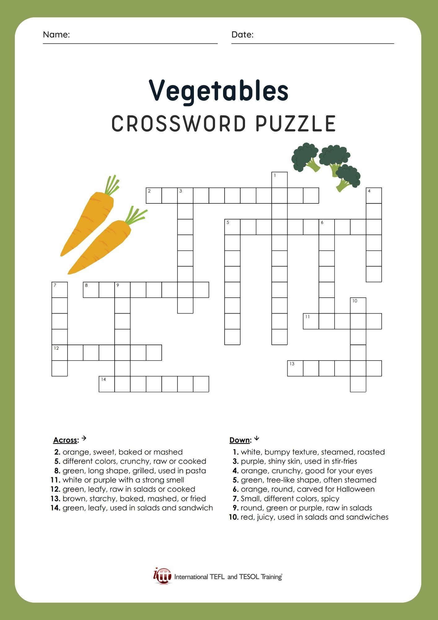 Grammar corner Vegetable EFL Crossword Puzzle