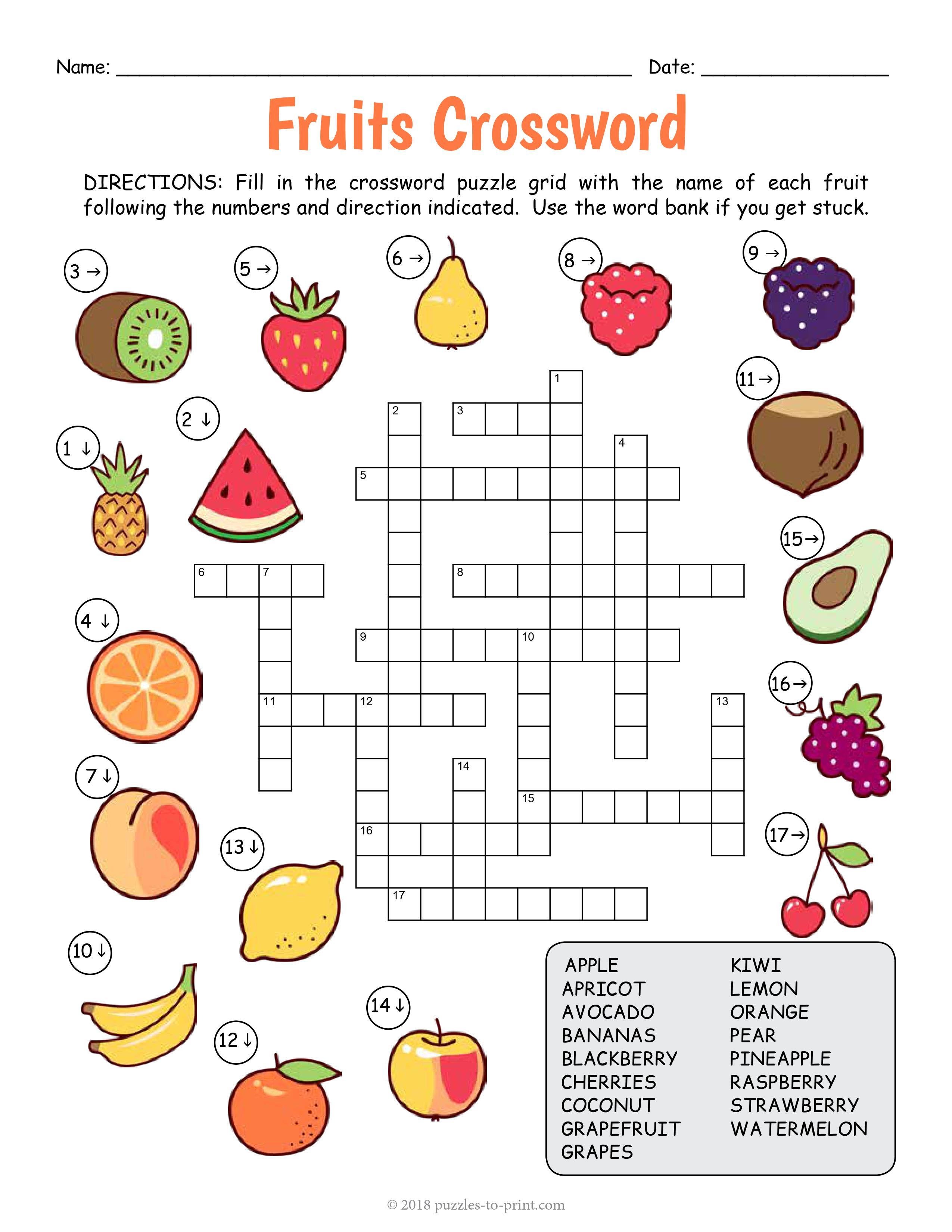 Grammar corner Free Printable Fruits Crossword