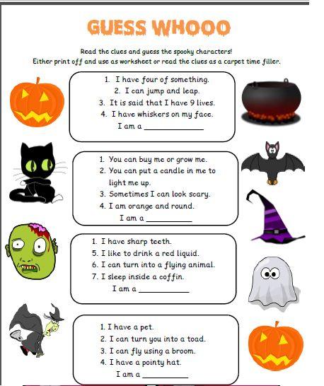 Grammar corner Guess Who Halloween Activity Sheet