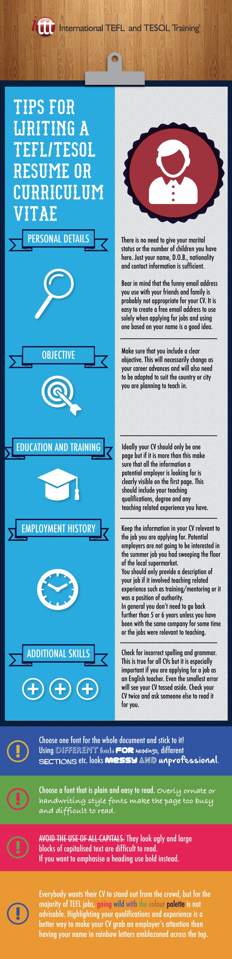 Infographic Tips for writing a TEFL/TESOL Resume/ Curriculum Vitae