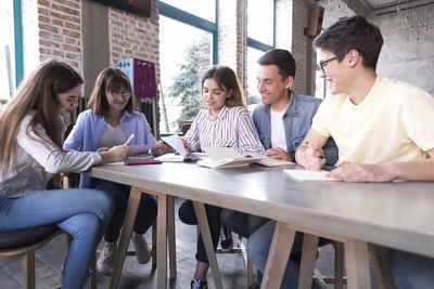 students at the table