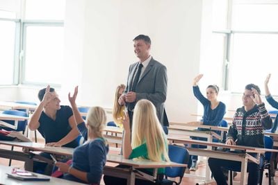teacher and students in university