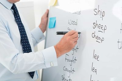 teacher writing on the whiteboard