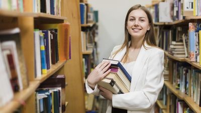 female teacher in the library
