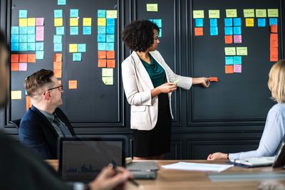 teacher by the blackboard