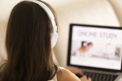 woman in headphones