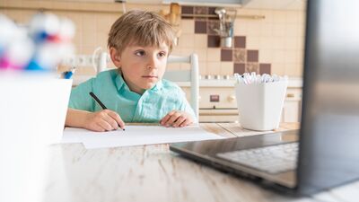 boy studying online