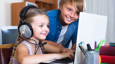 children playing computer games