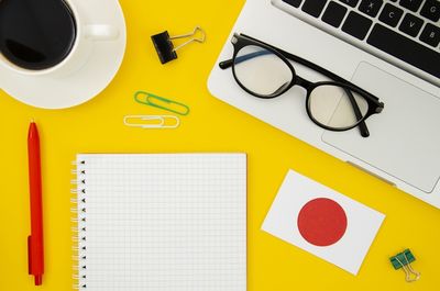 japanese flag and office objects