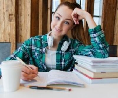 pretty female student sitting