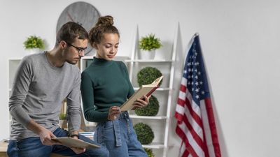 two students studying