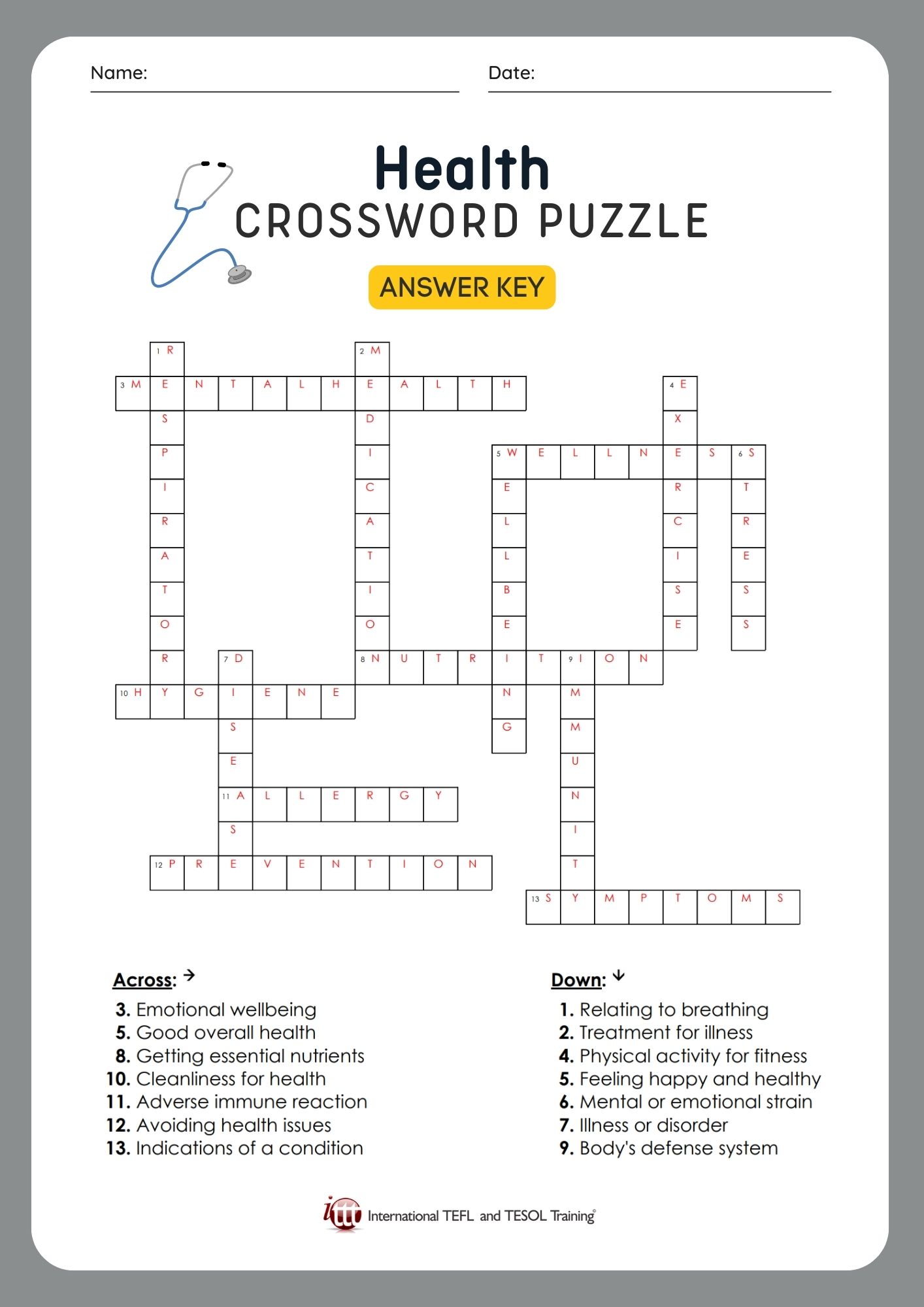 Health EFL Crossword Puzzle ️ ️ ️ ITTT Health EFL Crossword Puzzle ️ ️ ️ ITTT