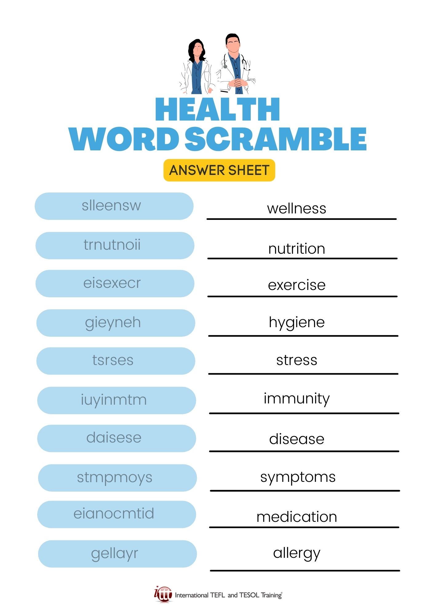 Health EFL Word Scramble ️ ️ ️ ITTT